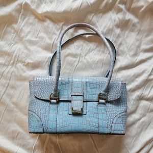 Blue and pink crocodile purse